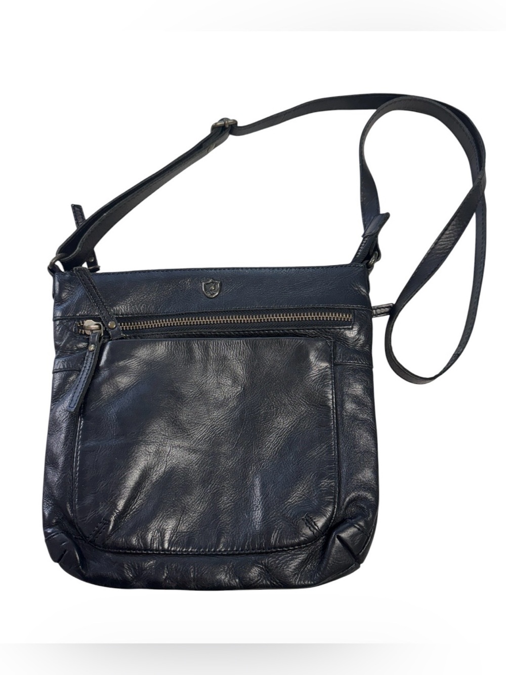 Cochor Black  Leather Crossbody Bag with Front Pockets